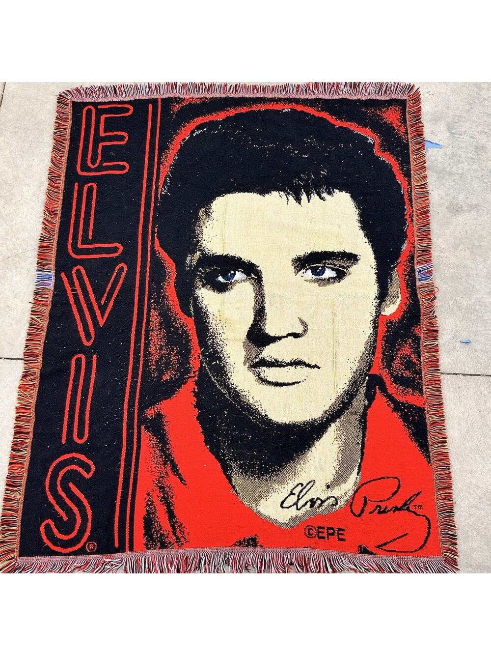 Vintage Elvis Presley Northwest Co Tapestry Blanket Throw Red & Black EPE